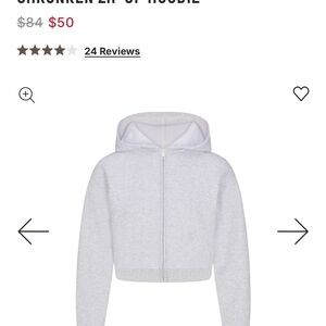 SKIMS Heather Gray Shrunken Zip Up Hoodie
